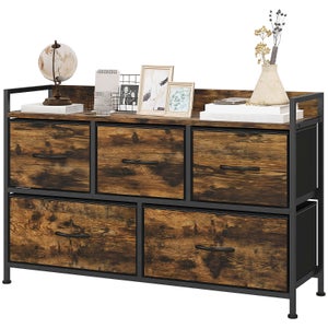 HOMCOM Cassettiera 5 Cassetti In Tessuto E Acciaio – 98x29x63 Cm, Struttura Robusta, Ripiano In MDF, Nero - 3