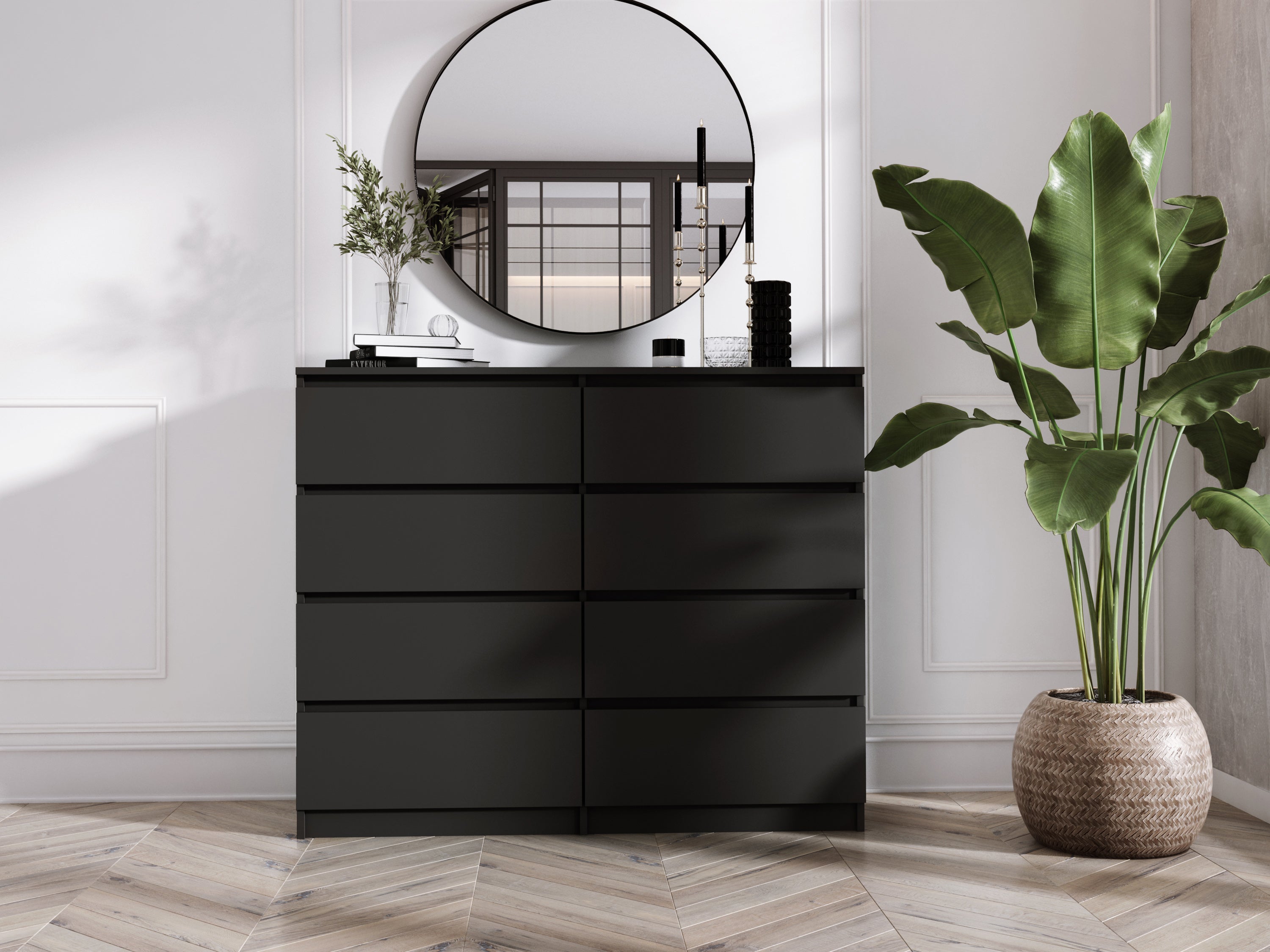 Commode 8 Tiroirs, Noir Mat, 138 x 101 x 39 cm - 3