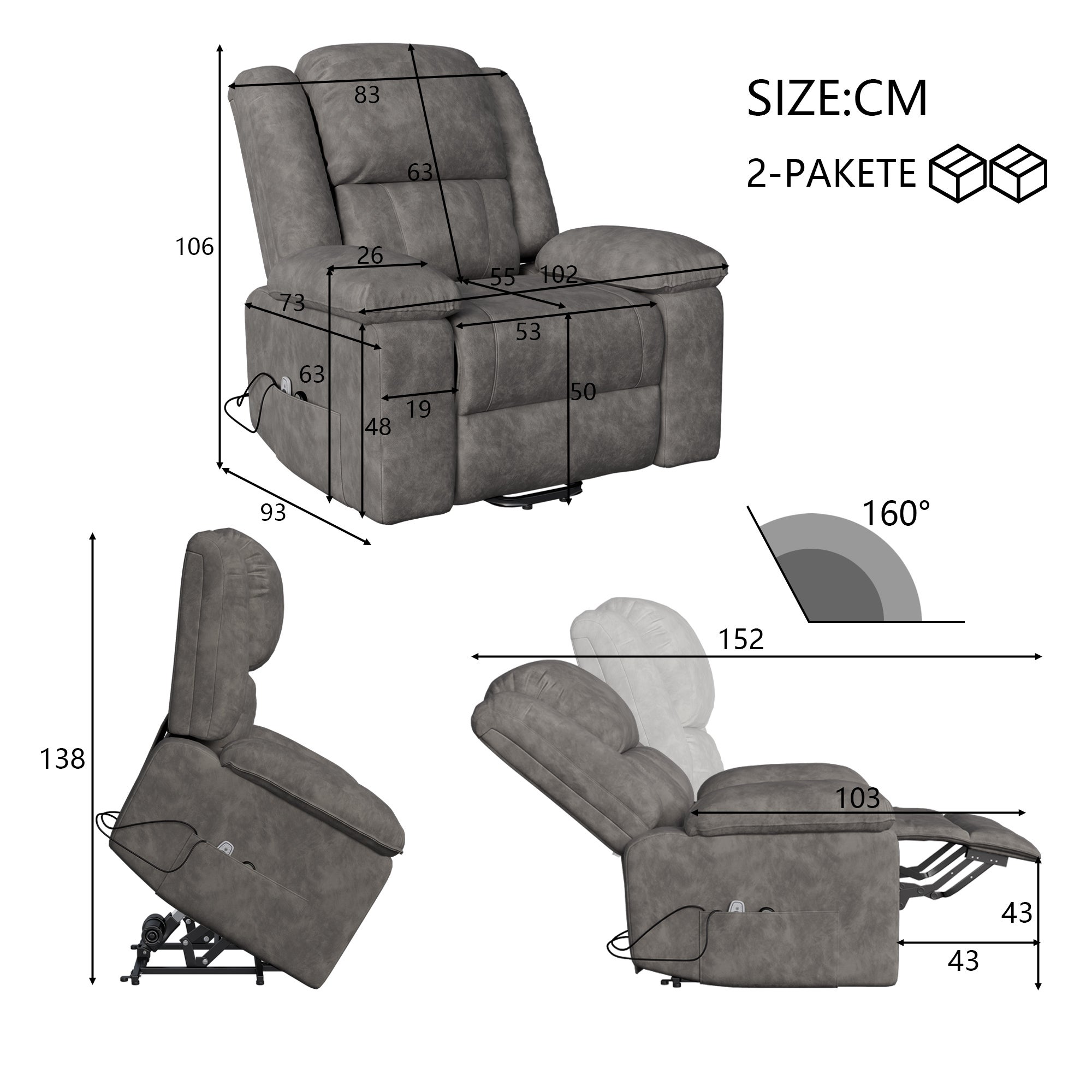 Fauteuil Luxe De Relaxation Et Massage Électrique, Gris - 4
