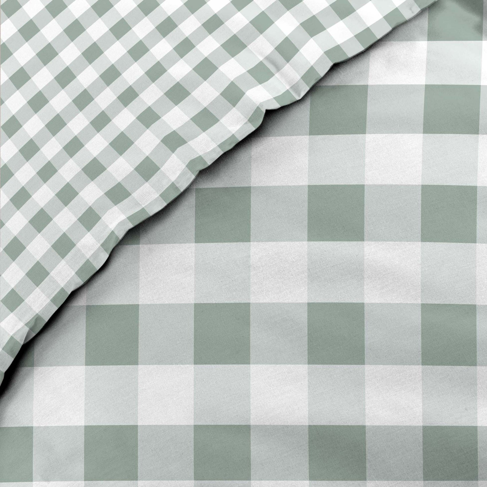 Set 3 pezzi di biancheria da letto in cotone a quadretti, copertina + federe - Salvia - 240 X 220 - 7