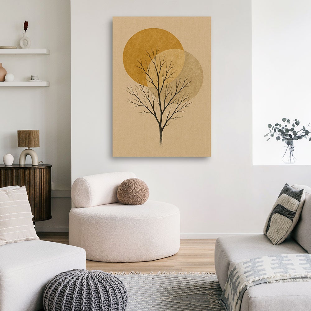 Obraz nowoczesny, Drzewo Minimalizm Złoty Japandi 40x60