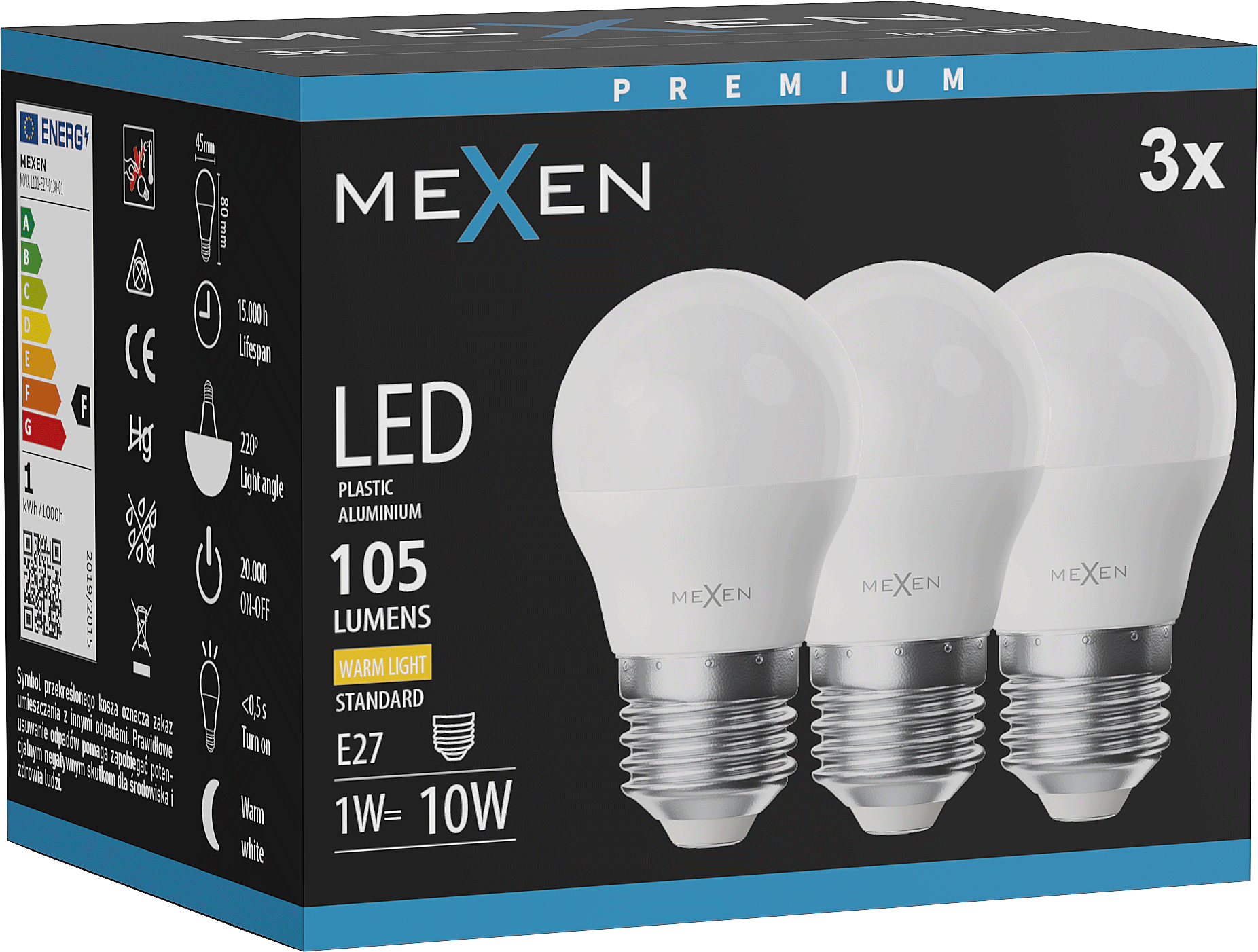 Mexen Nova 3x Bec LED E27, G45, 1W, Cald - 3000K, 105 lm - L101-E27 ...