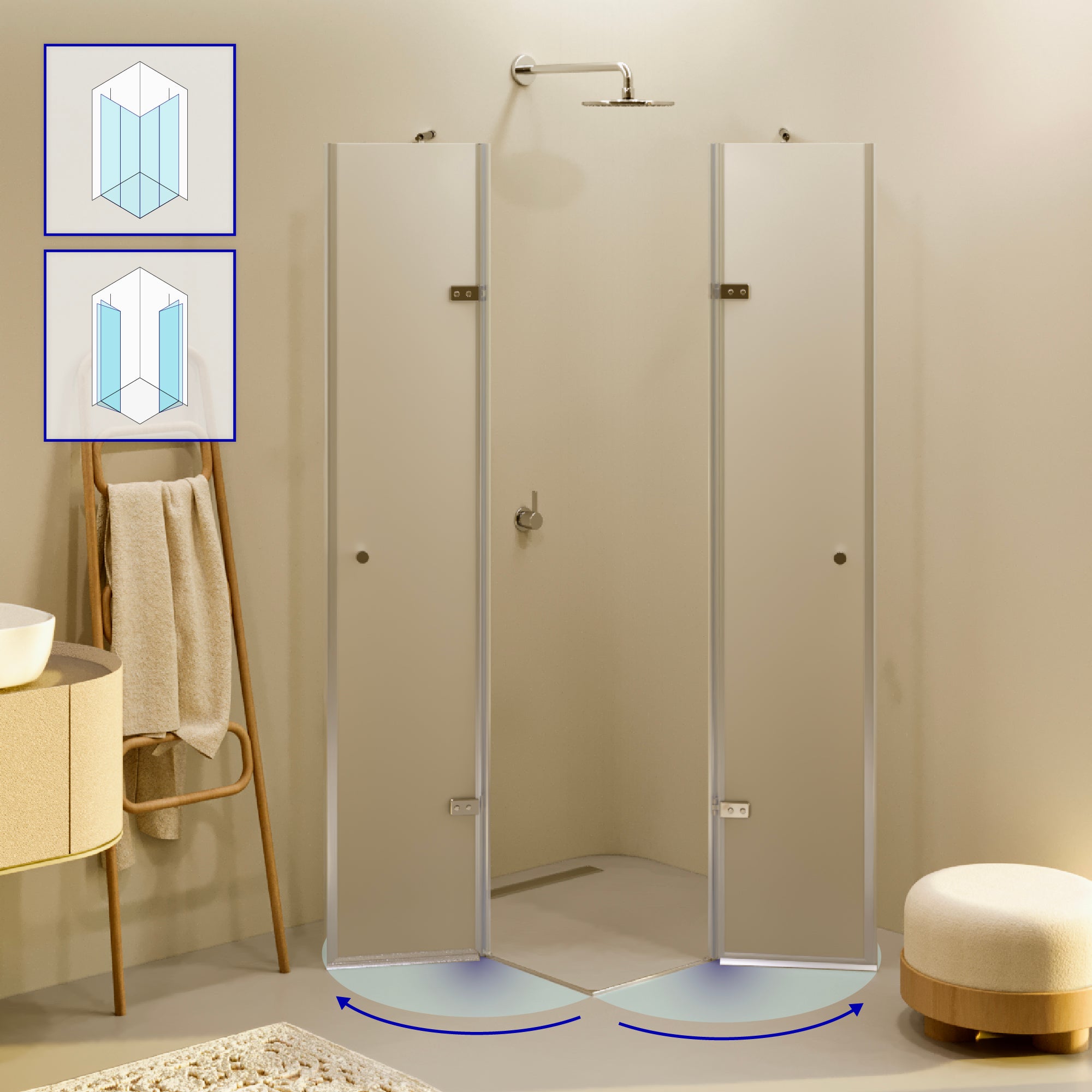 Box Doccia Alice 75x80x190cm| NON REVERSIBILE |Porta battente, regolazione 74,3-76,3x79,3-81,3cm|Profili Cromati, Vetro satinato 6mm - 2