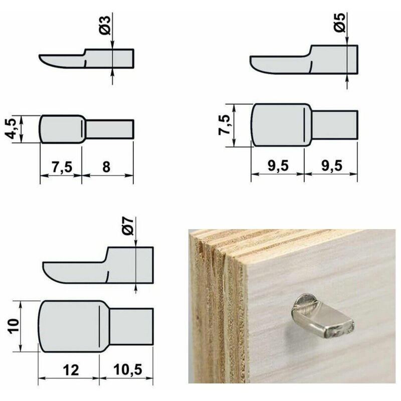 Cyclingcolors – Lot de 20 taquets à tenon 3mm en acier – Support étagère meuble placard armoire – Fixation robuste et durable