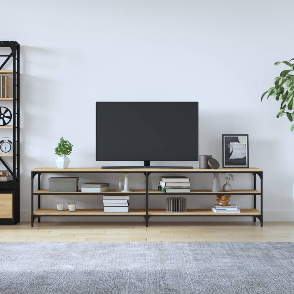 Meuble TV chêne 200x30x50 cm bois d'ingénierie et métal - 3