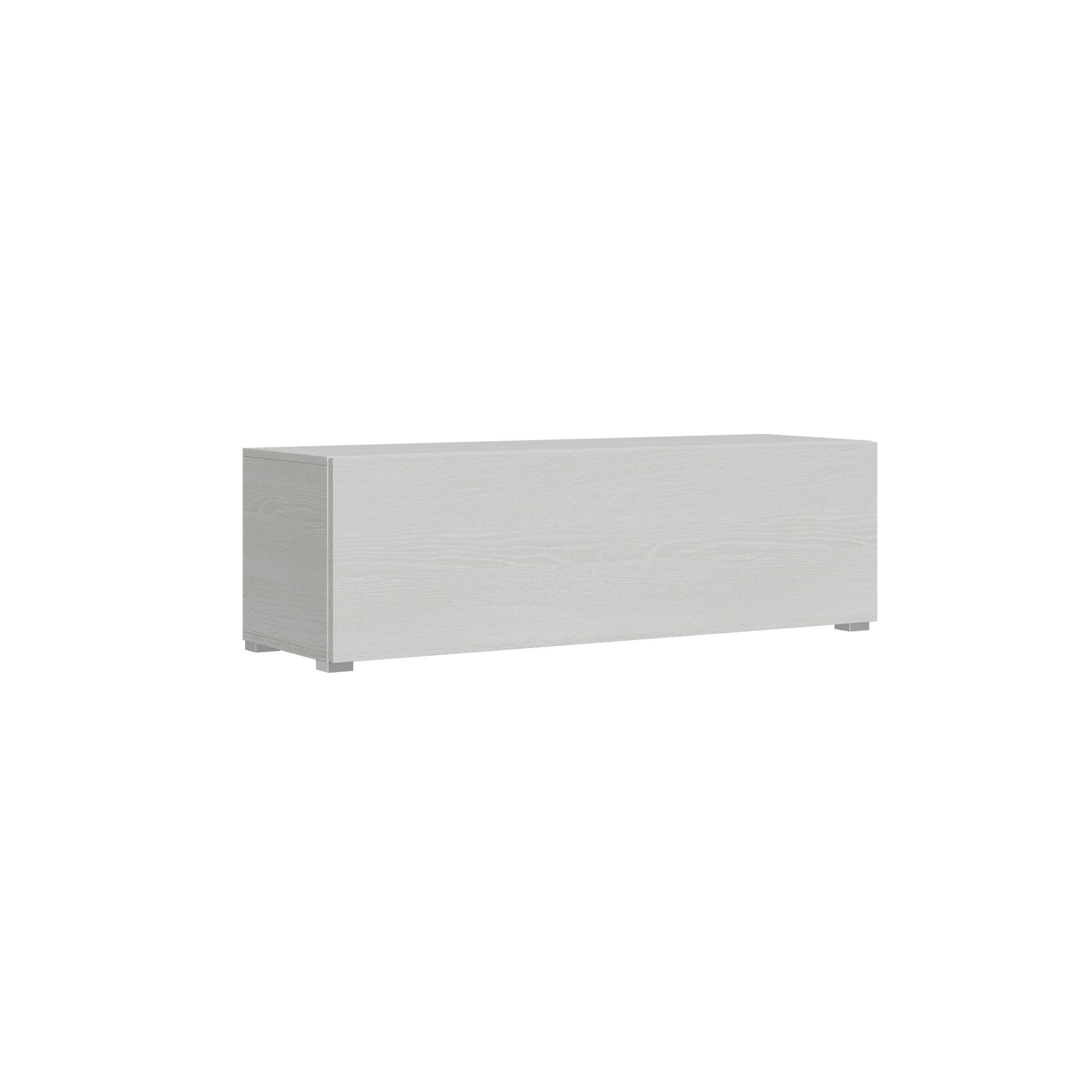 Meuble TV sur pied Isoka 133 cm en frêne blanc avec pieds rabattables
