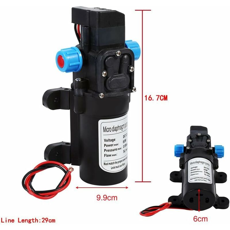 Bomba de agua de alta presión - Bomba de diafragma de 12 V CC, 116 PSI, 5 L/min, autocebante, para caravanas, s y jardines - 4