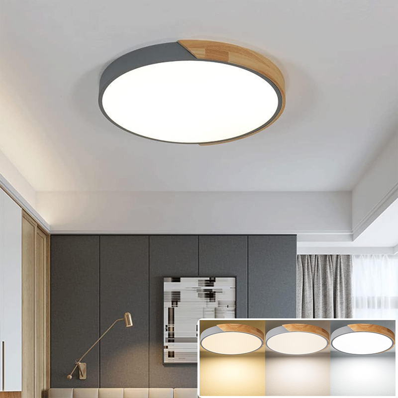 Lampa sufitowa LED 40CM, Metalowa lampa sufitowa, Nowoczesna lampa sufitowa 36W, Szare światła dekoracyjne, 3 temperatury barwowe (3000K~6000K)