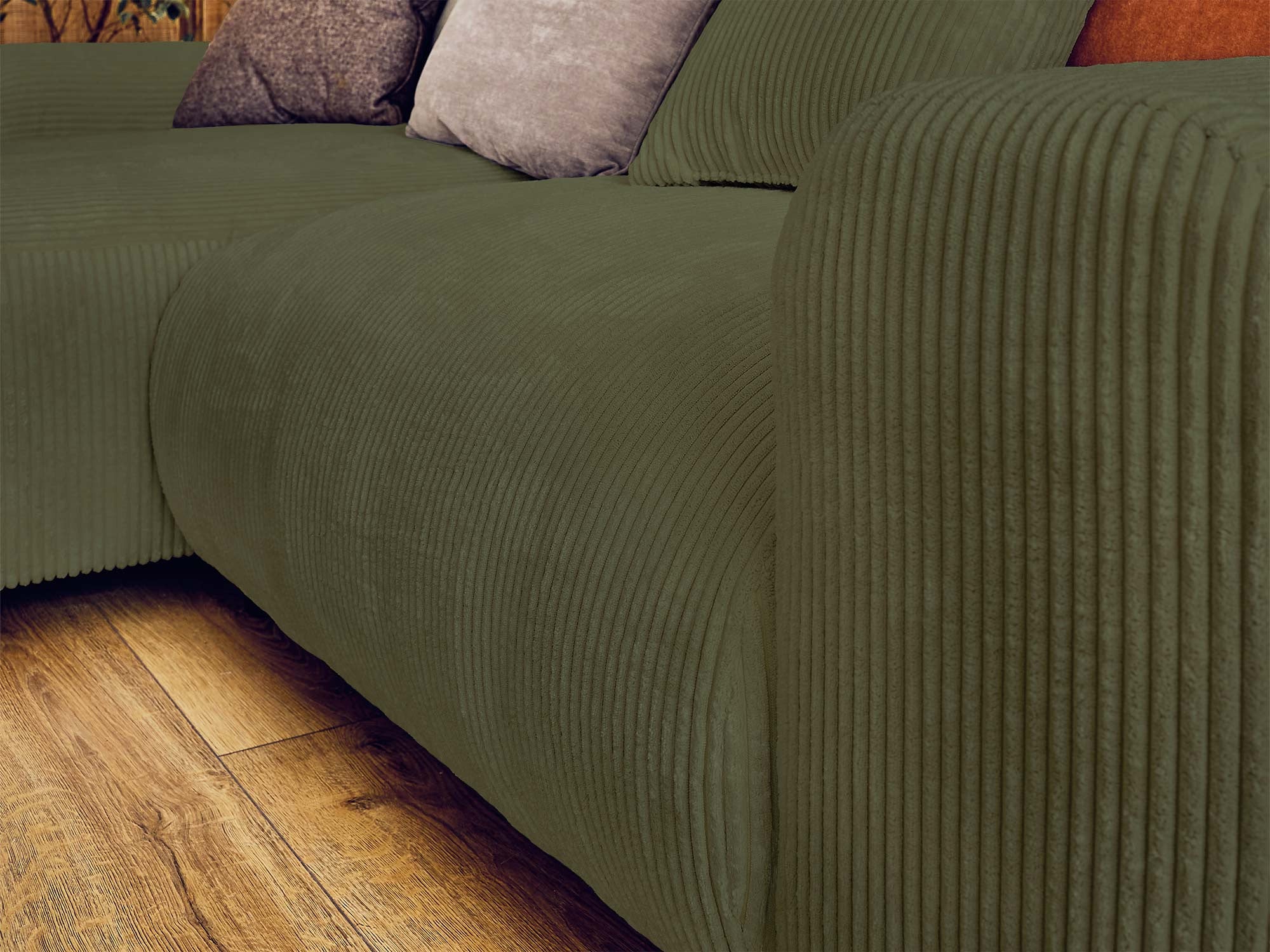 Canapé d'angle réversible 4 places en velours côtelé vert - GARANCE - Best Mobilier - 3