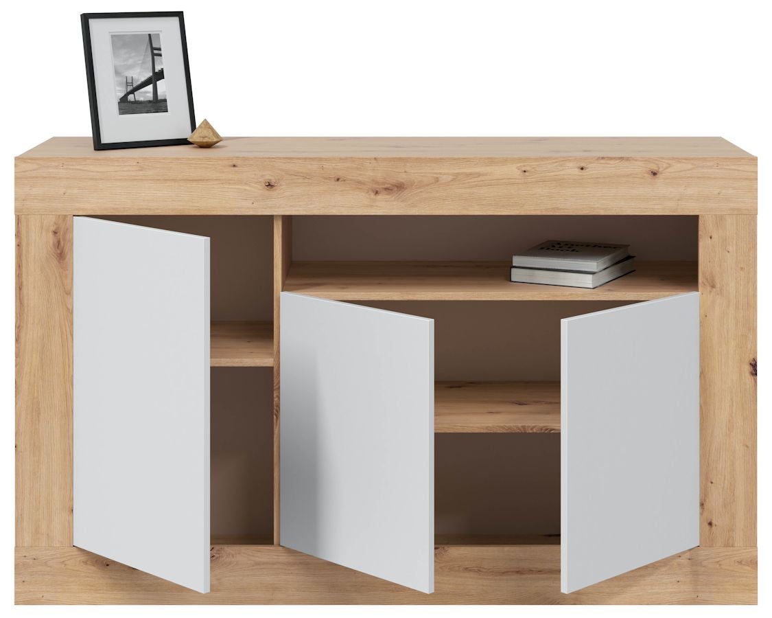 Buffet a 3 ante e 1 foro Velho - Rovere Nodi e Bianco Artik 87 A X 144 AN X 42 P - 2
