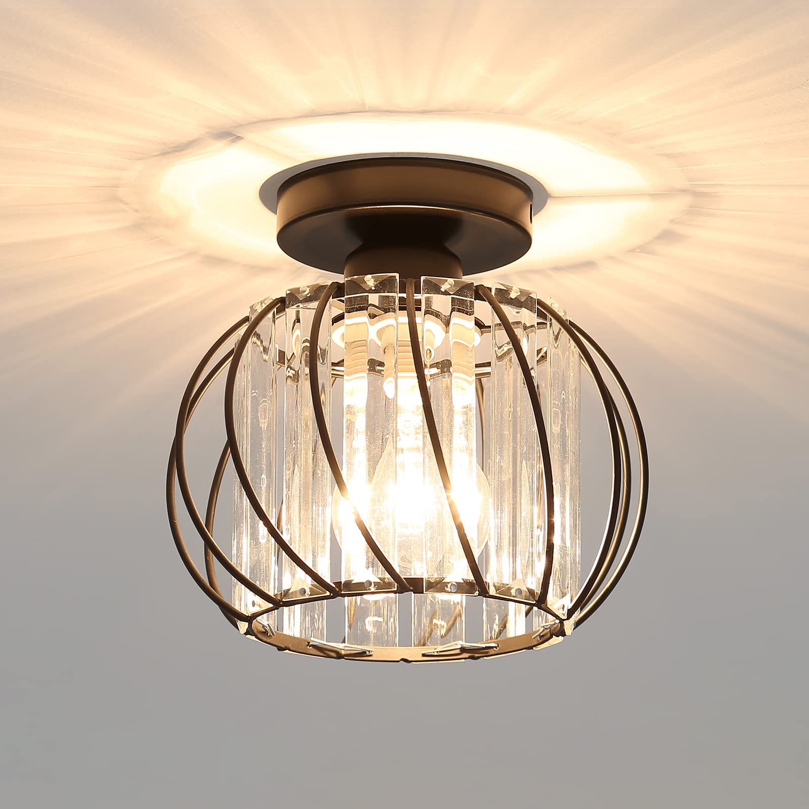 Nowoczesna kryształowa lampa sufitowa E27 LED, mini żyrandol kryształowy do kuchni, jadalni, sypialni, przedpokoju, wejścia (czarna)