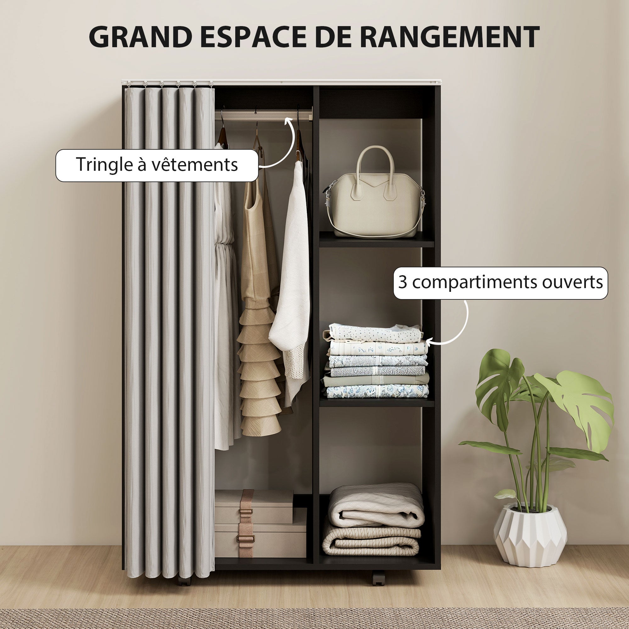 Armoire de vêtement mobile panneau de particules HOMCOM - 4