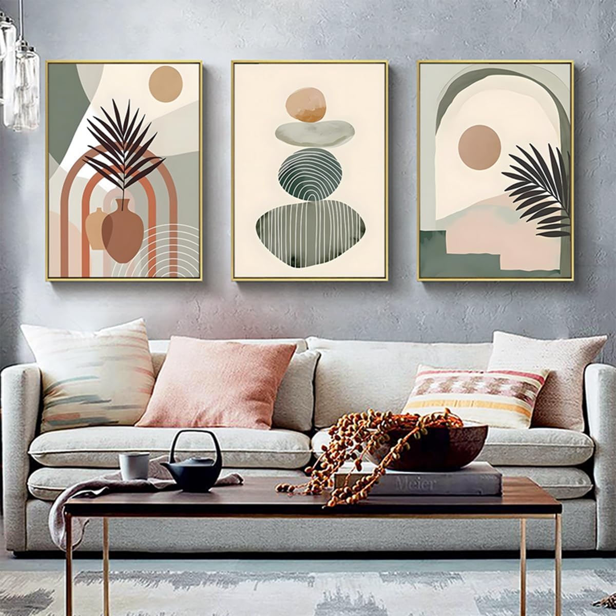 Lot de 3 posters bohèmes, images esthétiques, plantes, art abstrait moderne, tableaux muraux décoratifs, sans cadre, 08,30 x 40 cm - 5