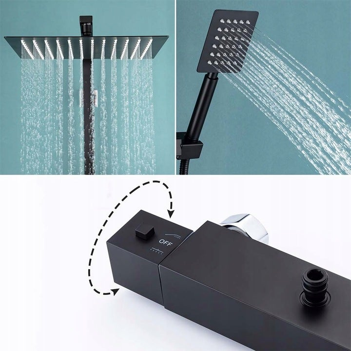 Colonne de Douche Thermostatique Noir Ensemble de Douche avec Douche de Tête Supérieur Ultra-mince Hauteur Réglable pour Salle de Bain - 9