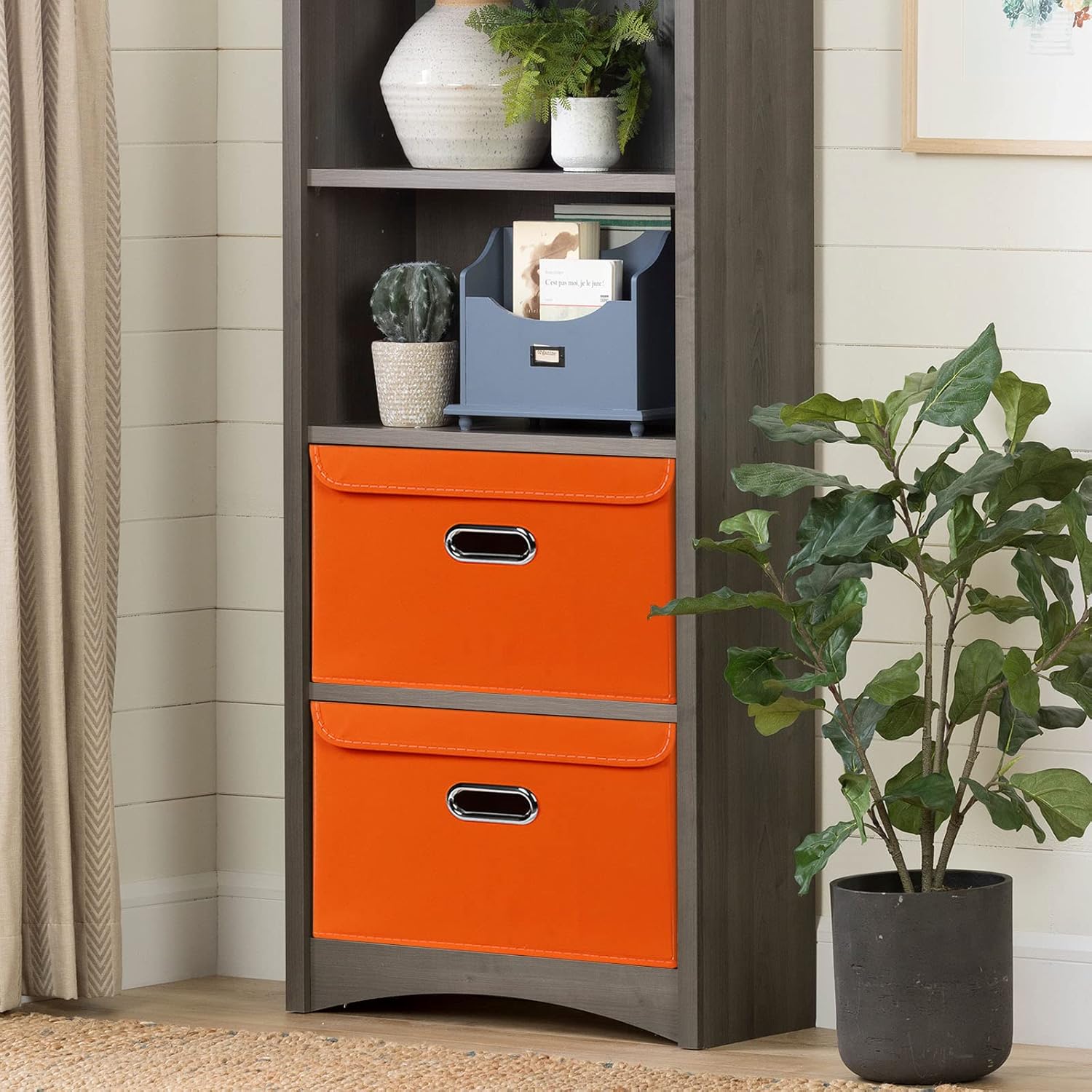 Un de dimensions 38×25×25 cm,Boîte de rangement en tissu, boîte de rangement pliable, avec couvercle et poignées, foyer, chambre, armoire (orange) - 4