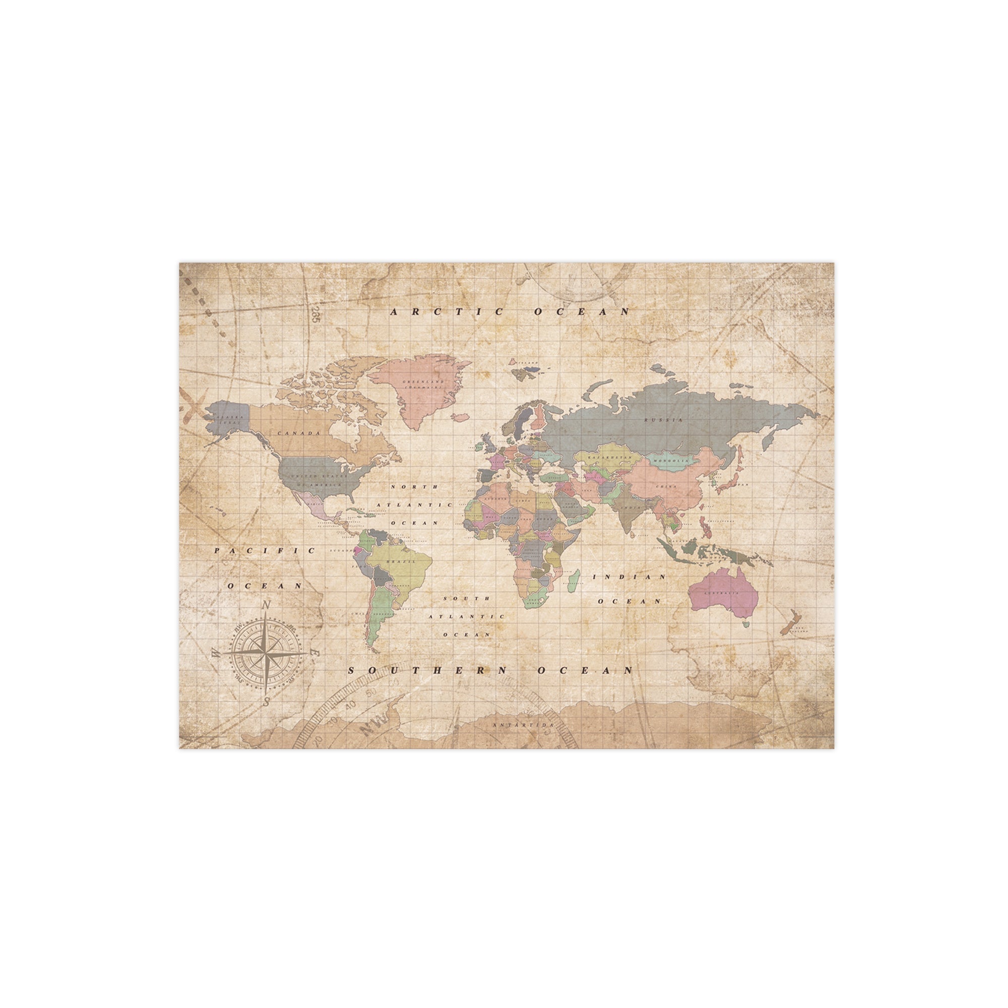 Mapamundi corcho - woody map watercolor old school / 60 x 45 cm / sin marco