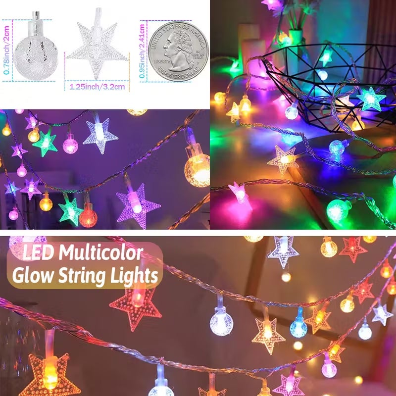 Catena luminosa a forma di stella solare da 22 m, 200 LED - Sfere luminose colorate per Natale/compleanni, interni/esterni - 7
