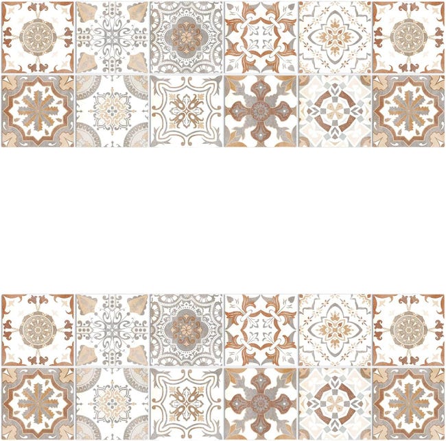 (Khaki, 20 cm x 20 cm x 24 sztuki) Naklejka ścienna samoprzylepna z wzorem mandali, wodoodporna, PVC, dekoracja ścienna do kuchni