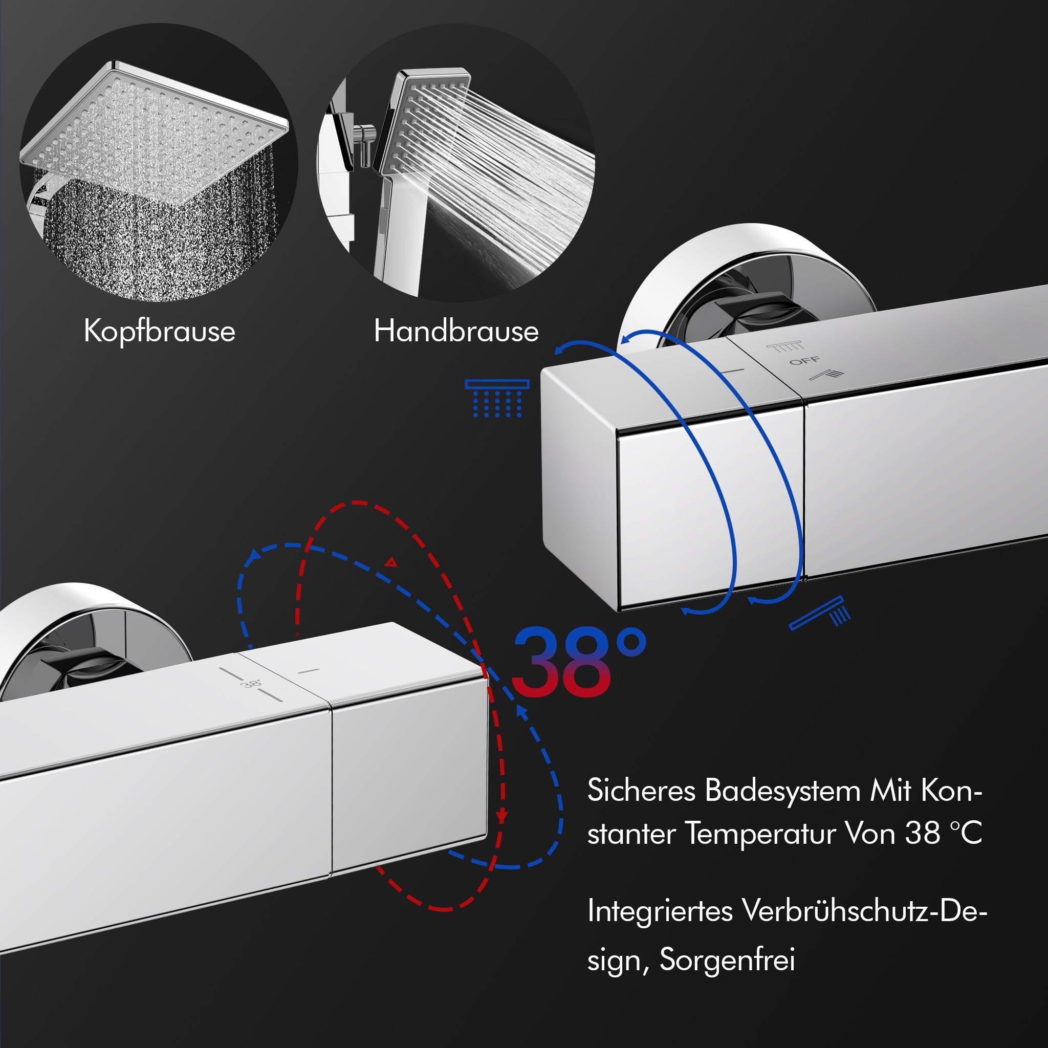 Colonne de Douche avec Mitigeur Thermostatique Chromé, Ensemble de Douche avec pomme de douche et tête de douche, Hauteur Réglable 855-1105mm - 2
