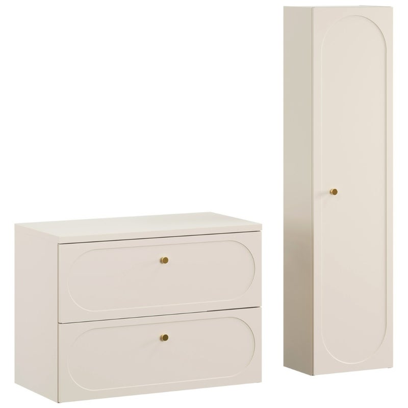 Komplet łazienkowy Donna Sand 80 cm beż piaskowy wiszący szafka z blatem i słupek