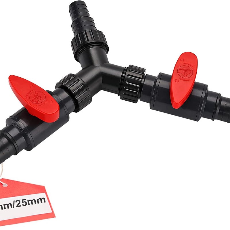 Rozdzielacz 3-drożny 20/25 mm – adapter w kształcie litery Y do węża ogrodowego, pompy oczkowej, regulowane złącze ABS