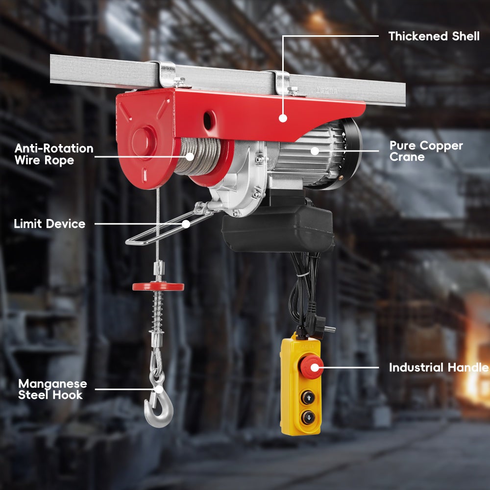 TEENO Palan électrique 1800W 20 mètres, suspension simple et double 500KG/1000KG, 6 /12 m/min - 4