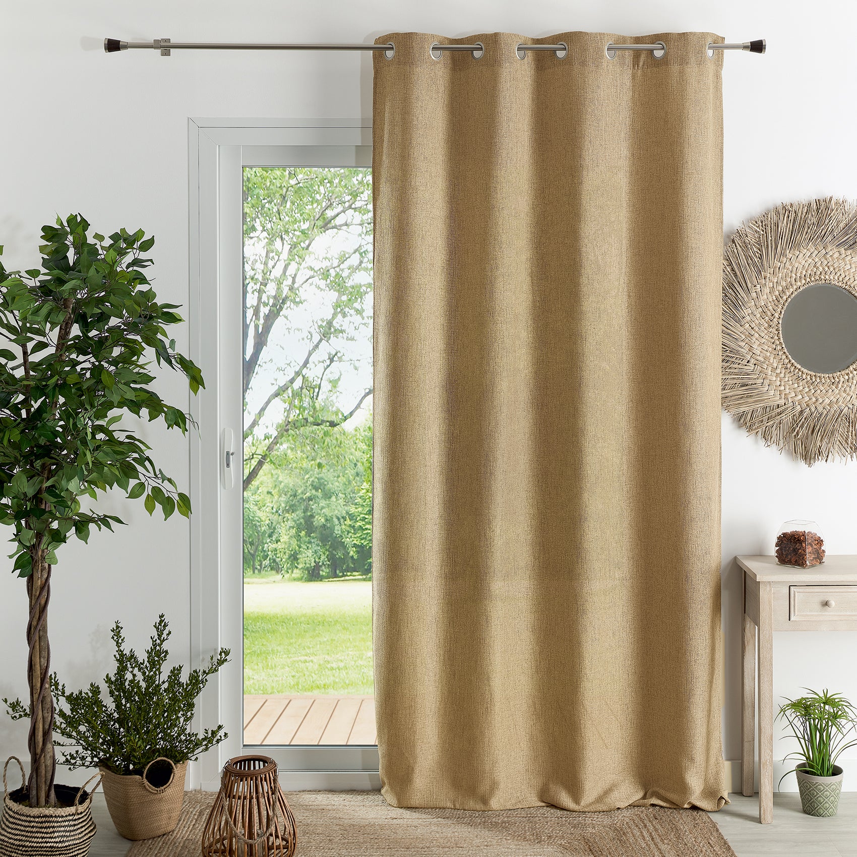 Cache Rideau Polyster Rideau d'ameublement uni et natté - Ficelle - 140x260 cm - Polyester ...