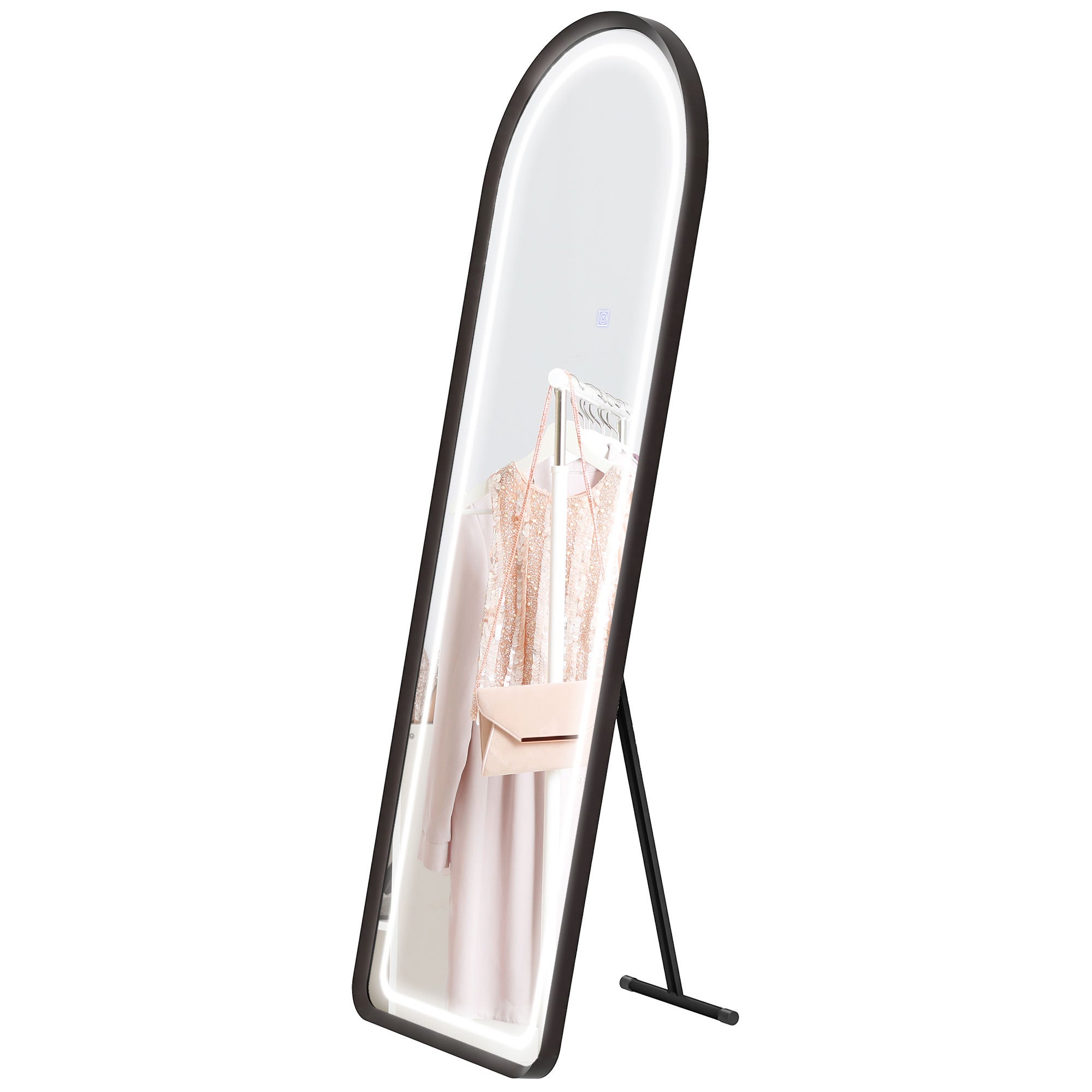 HOMCOM Specchio Da Terra Con Luci LED - 3 Colori, Luminosità Regolabile Touch, Vetro Temperato 50x50x148 Cm, Bianco