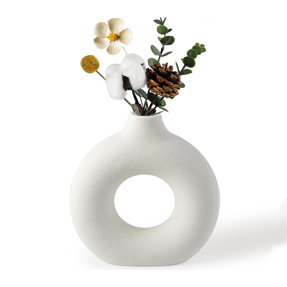Dekoracyjny biały ceramiczny wazon, nowoczesny okrągły wazon na suszone kwiaty, idealny do dekoracji salonu, sypialni, biura, 18 cm