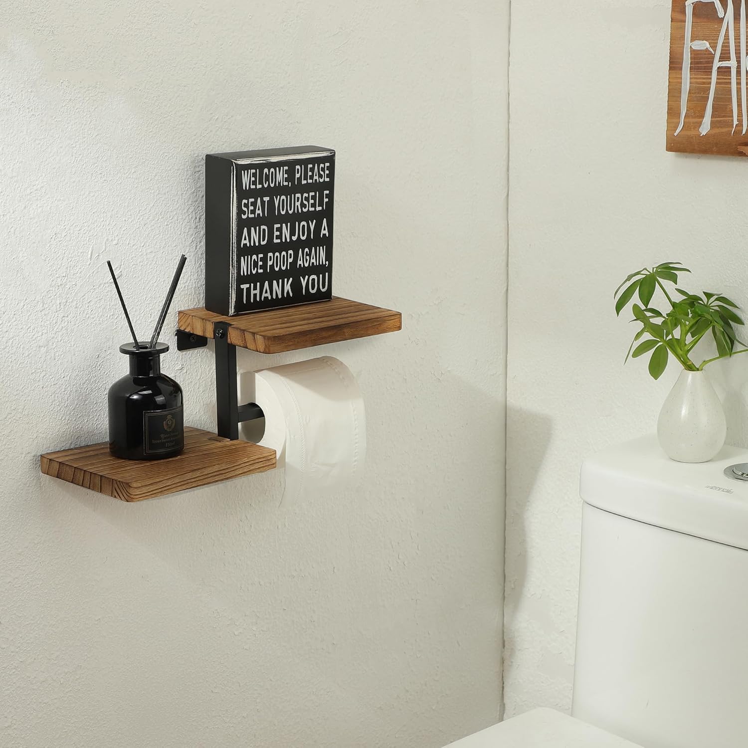 Porte Papier Toilette Mural avec Tablette, Support Papier Toilette Mural avec étagères Porte mouchoirs de Salle de Bain Porte Rouleau de - 5