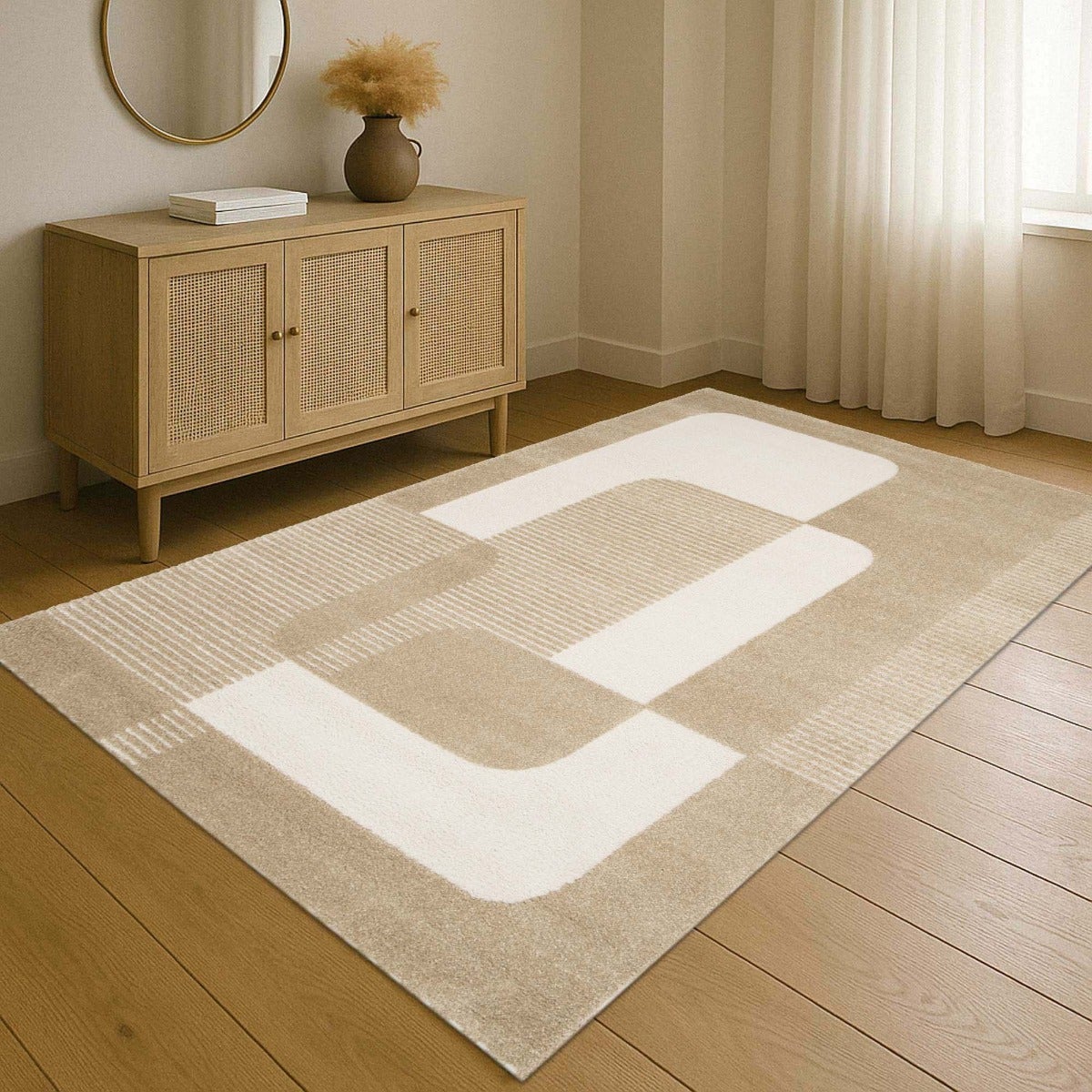 Tappeto morbido a rilievo moderno grafico beige 160x230 - 9