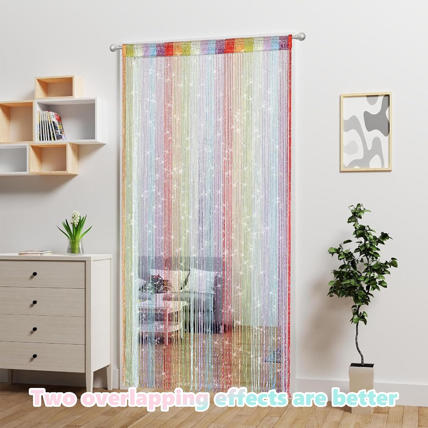 Rideau Anti Mouches pour Porte Extérieur et Intérieur, Rideau de Porte 100 x 200 cm, Rideaux à Cordes pour moustiquaire, divise-pièce, Mariage(Coloré) - 3