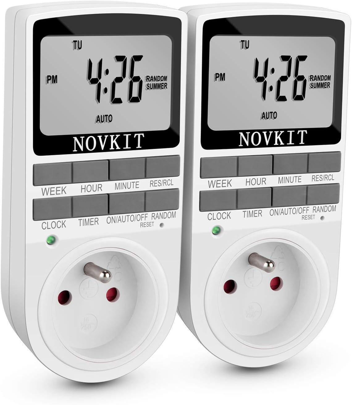 Elektryczny i cyfrowy timer gniazdkowy, cyfrowy timer gniazdkowy z trybem antykradzieżowym i dużym ekranem LCD, oszczędność energii (zestaw 2 szt.)