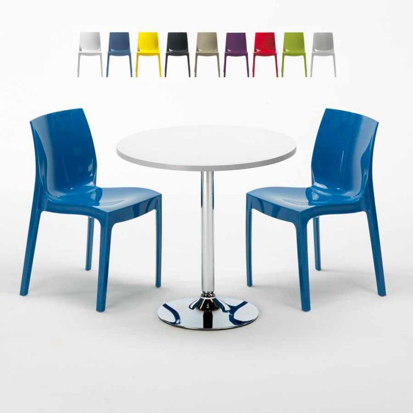 Table Ronde Blanche 70x70cm Avec 2 Chaises Colorées Grand Soleil Set ...