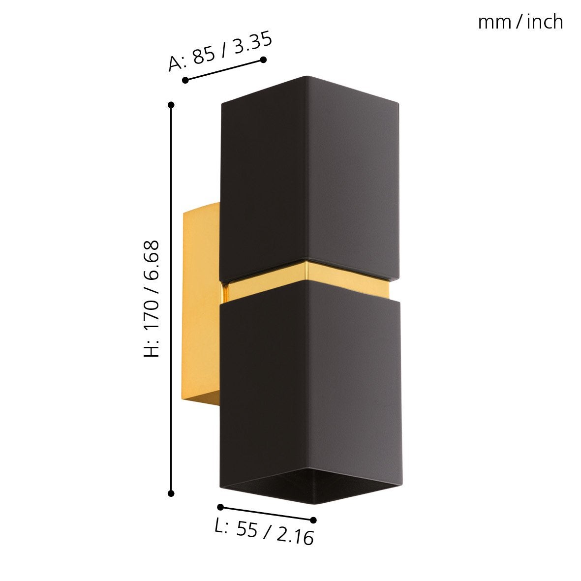 Aplique de Pared Eglo Passa Negro 2 Bombillas GU10 5,5cm - 3