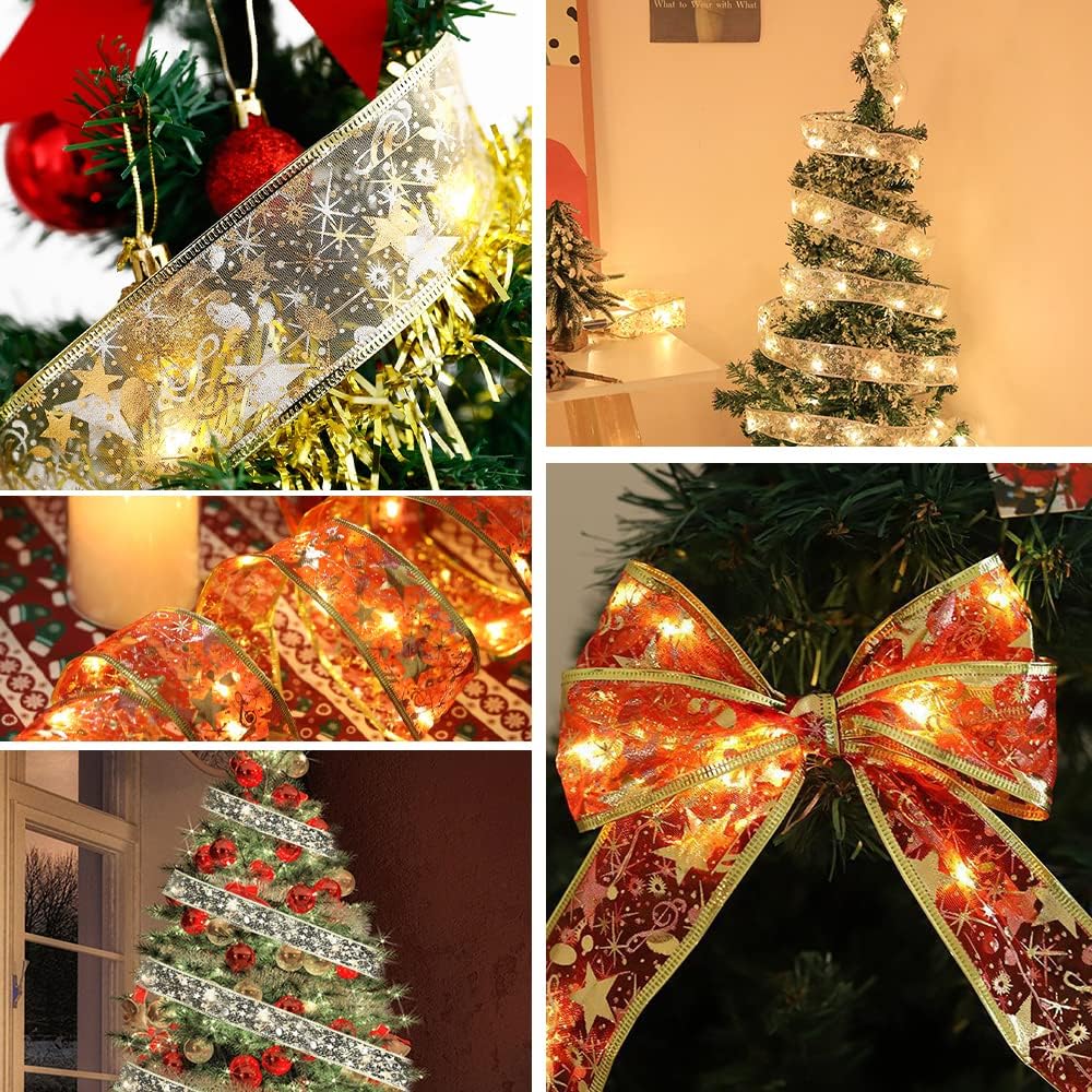 Luci a nastro per albero di Natale in argento, luci a nastro per albero di Natale da 5 m, striscia LED per decorare alberi di Natale, luci a nastro pe - 4