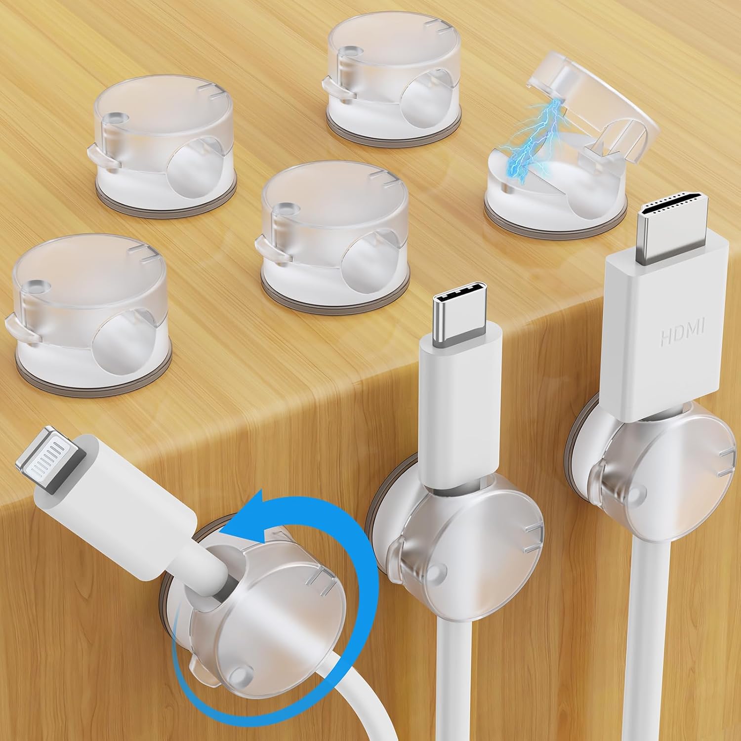 Confezione Da 6 Clip Portacavi Da Scrivania – Organizer Per Cavi USB, HDMI E Telefono Con Adesivo Rimovibile – Per Ufficio, Casa E Auto (Nero)