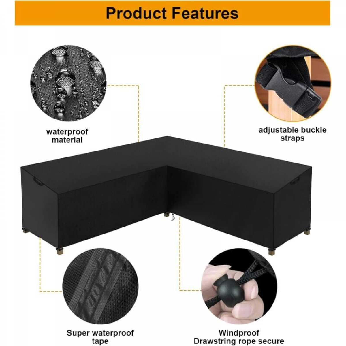 Husă de colț de grădină pentru exterior, huse pentru mobilier în formă de V, husă de protecție pentru mobilier de grădină, 215x215x87cm
