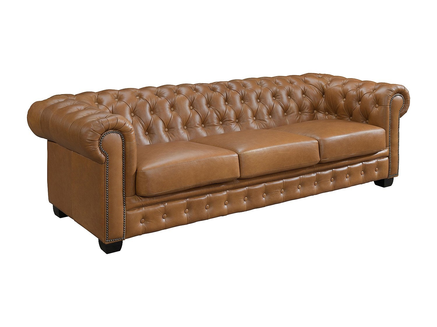 Canapé chesterfield 4 places BRENTON 100% cuir de buffle premium - Caramel vintage - 3