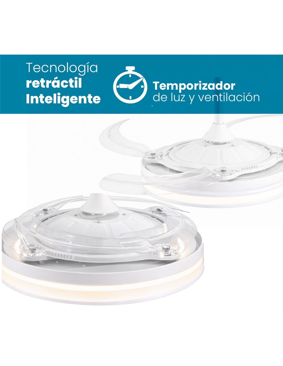 JARDIN202 - Ventilador de Techo con Aspas Retráctiles, Motor DC, Temporizador, Luz LED Regulable, Mando a Distancia | Tarifa (Blanco) - 7