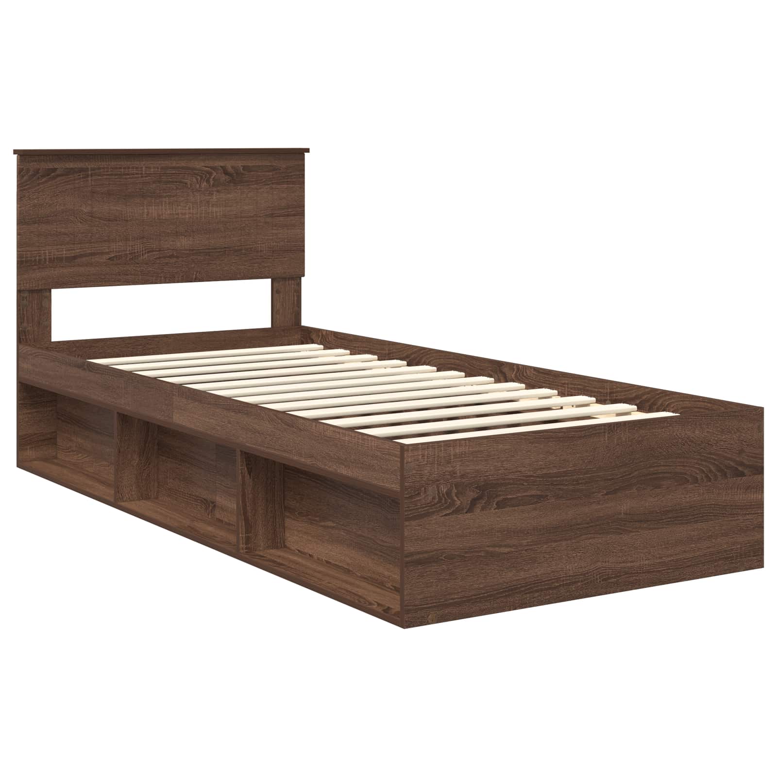 Cadre de lit avec tête de lit chêne brun 90 x 190 cm en bois massif de pin - 4