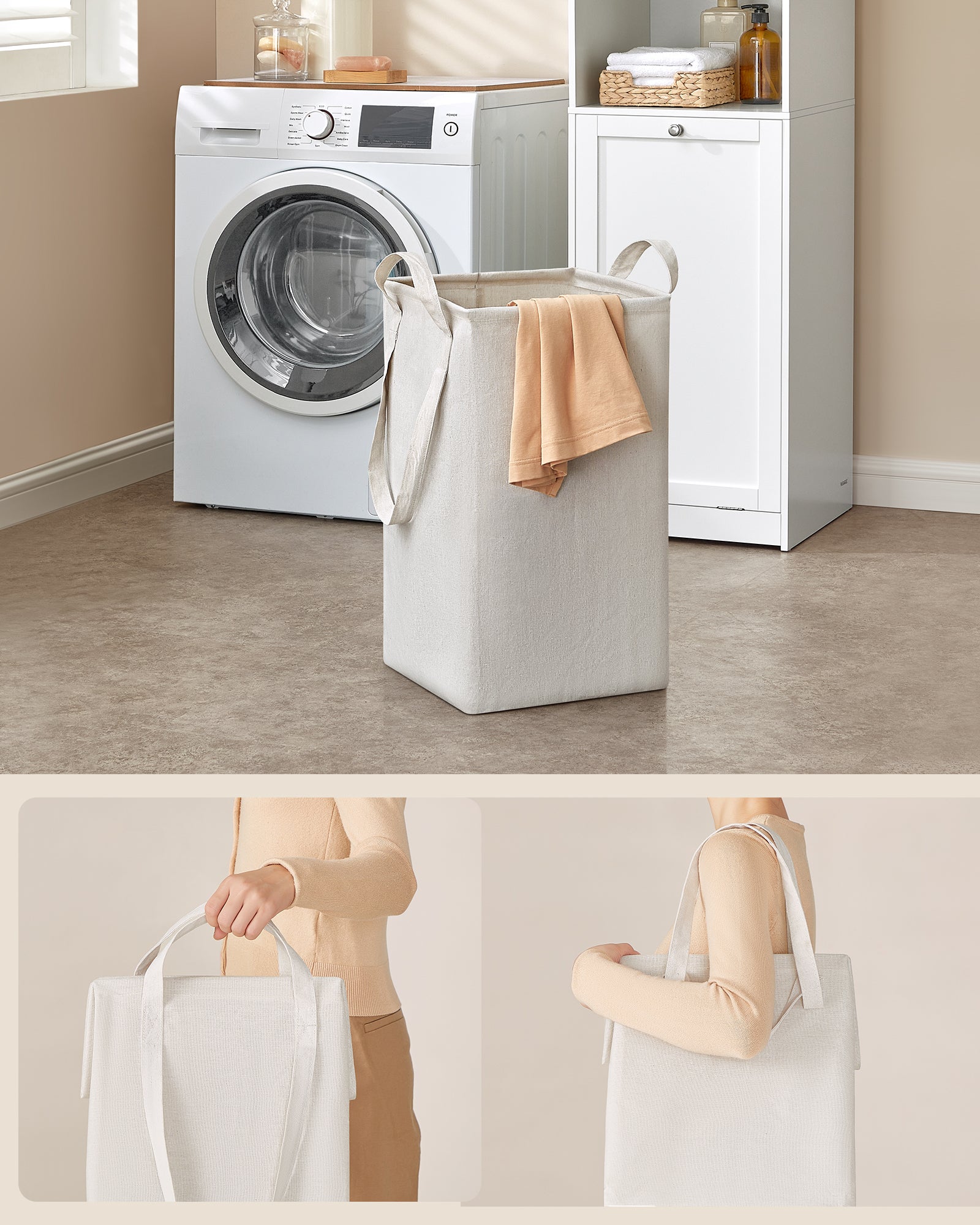 Meuble de Salle de Bain, Panier à Linge, 1 Tiroir, Blanc Nuage - 4