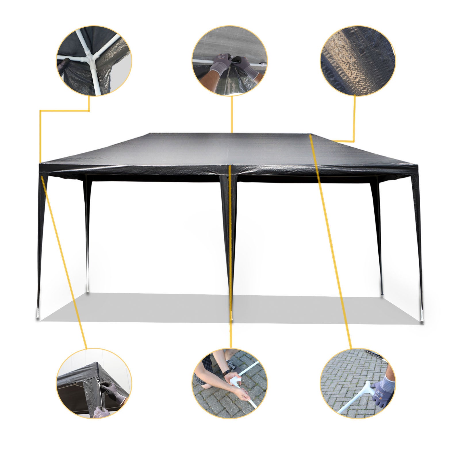 Wiltec Carpa de jardín 3 x 6 m gris con protección UV 50+, gazebo con laterales enrollables, pabellón para fiestas con ventanas, ideal para terraza... - 3