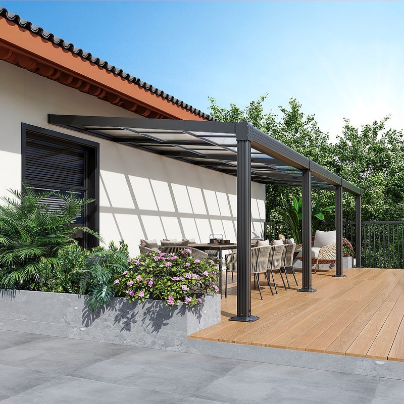 Pergola aluminiowa przyścienna z przesuwanym dachem - 27 m² - antracytowa - IZEDA