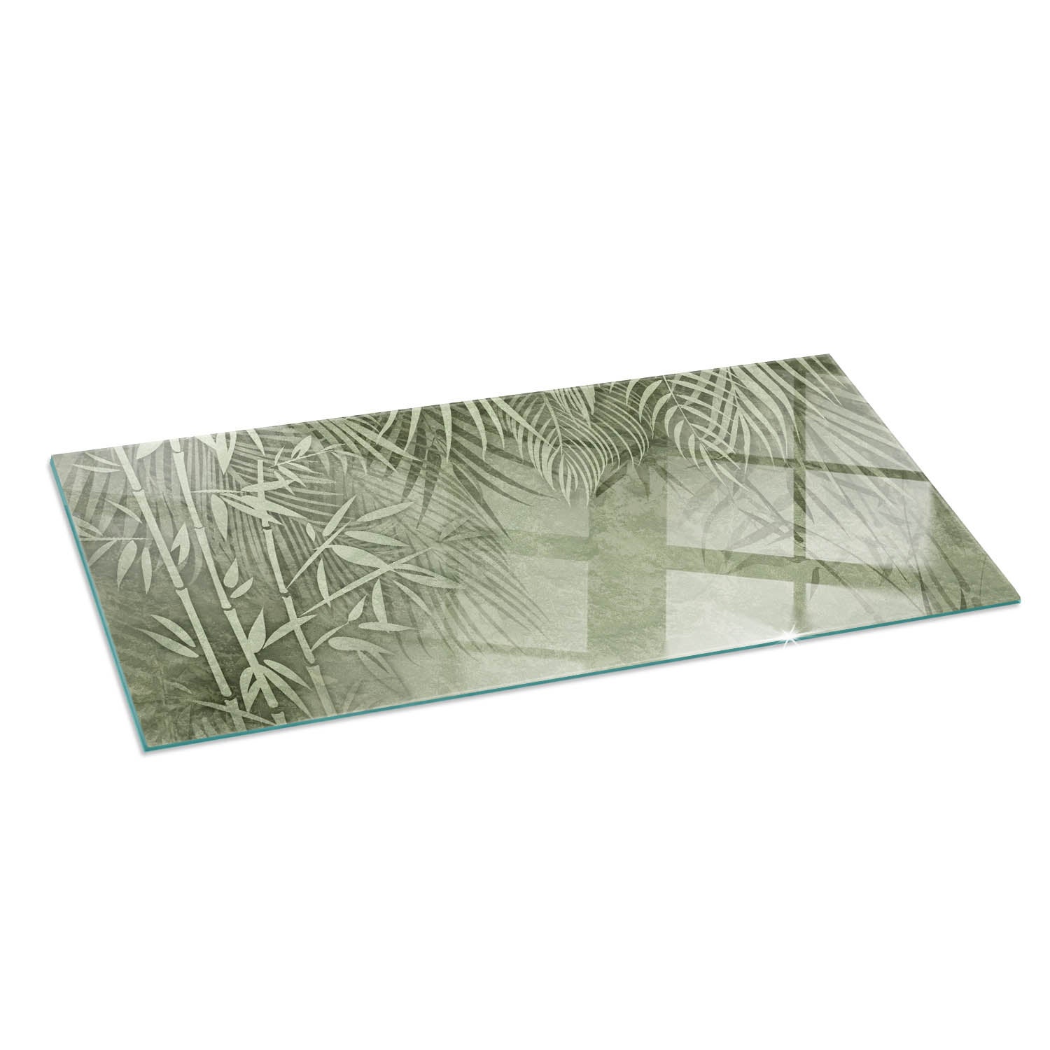 Szkło hartowane na podłogę pod kominek - 125x50 cm - Liście tropikalne w tle - TULUP