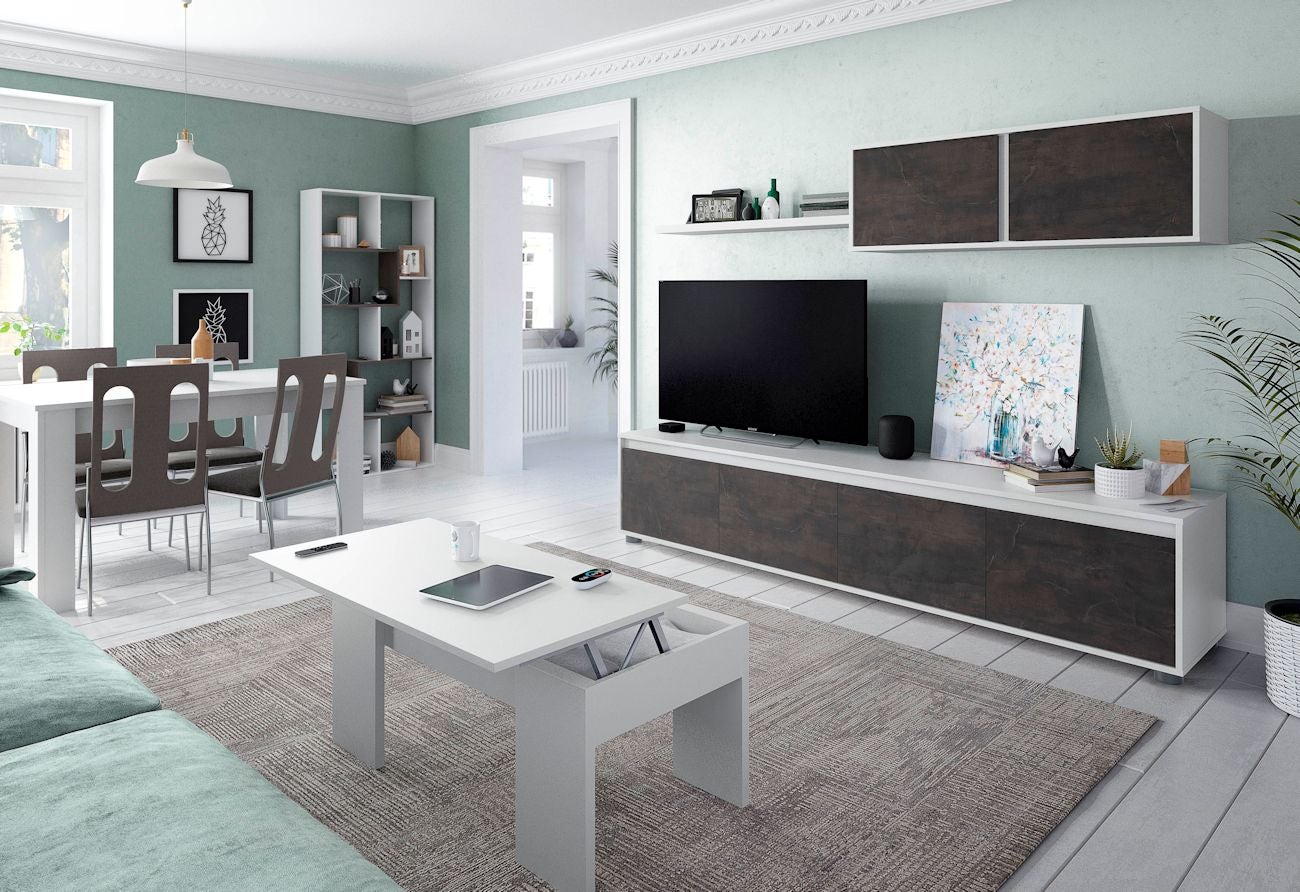 Table basse GOTHAM avec plateau relevable et rangement - Blanc - 3