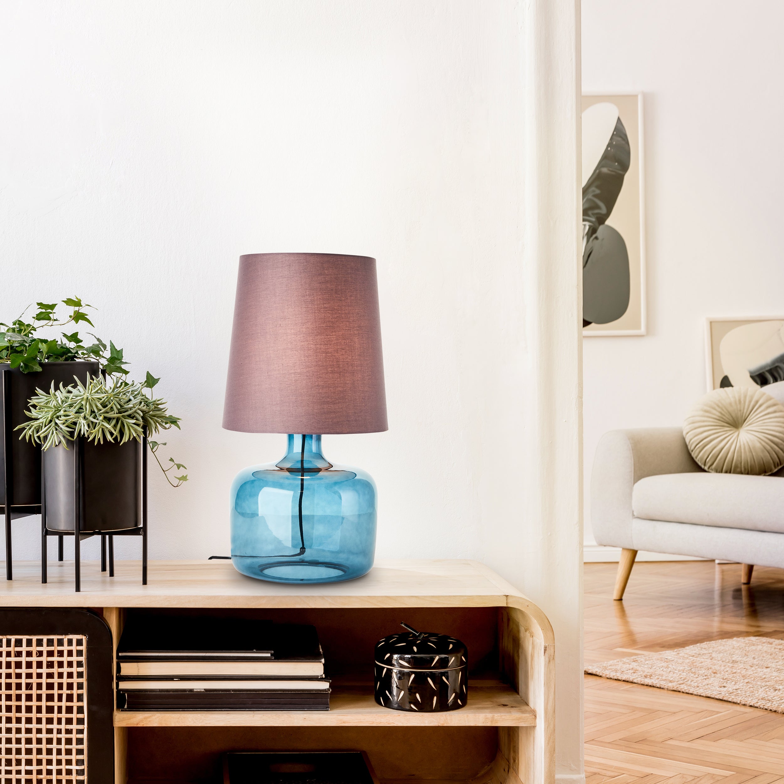 Brilliant Hydra lampa stołowa 57cm taupe/ciemnoniebieskie szkło/przewód tekstylny przełącznik 1x A60, E27, 60 W, nadaje się do zwykłej żarówki (brak w - 8