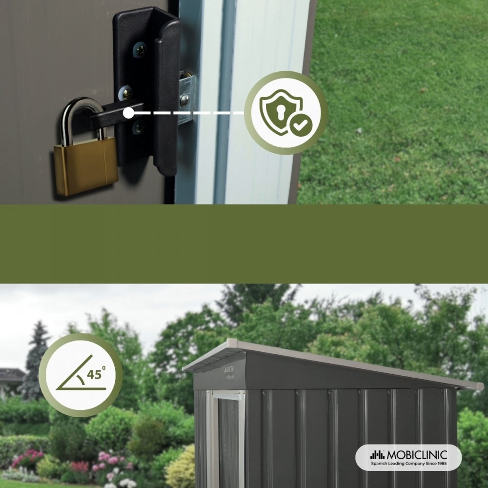 Caseta de jardín metálica Mobiclinic Nomi cobertizo de herramientas en acero galvanizado con techo inclinado puerta corredera cerradura 162x86x181 cm - 3