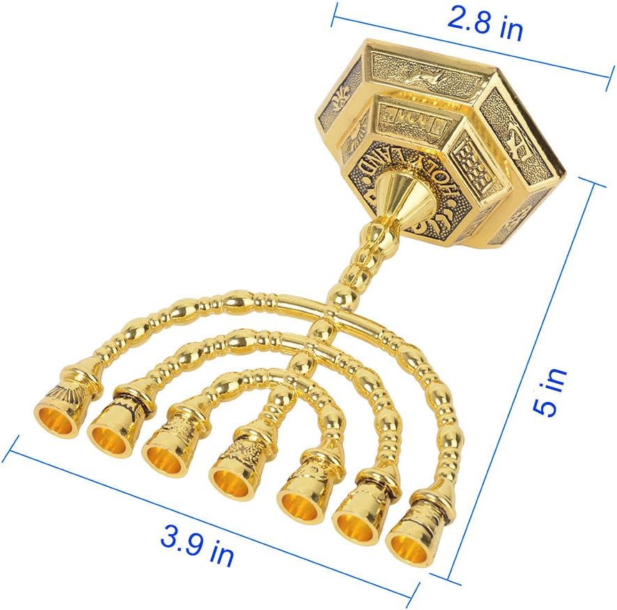 Menorá de 7 brazos, candelabro judío, 12 tribus de Israel, altura 13 cm, dorado - 5