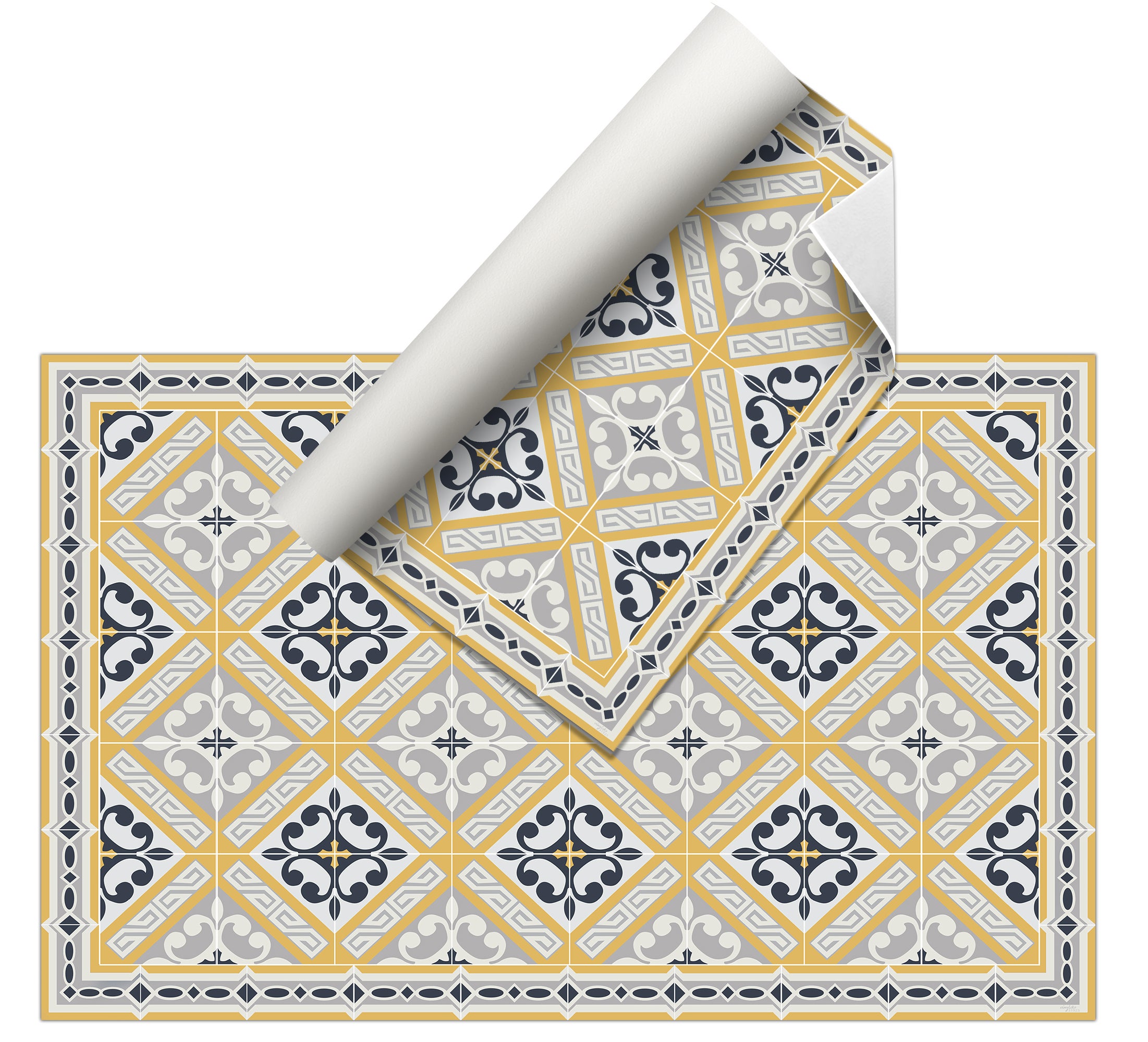 Dywan winylowy Aristocracy_yellow 66x180 cm - antypoślizgowy PVC, winylowy do kuchni lub salonu, styl hydrauliczny